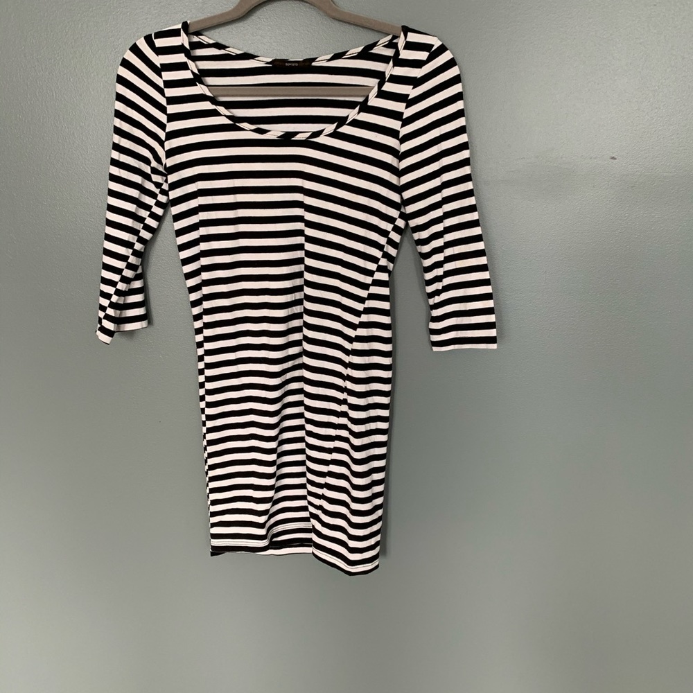 Soprano Stripe 3/4 Sleeve Tee Navy & White Small